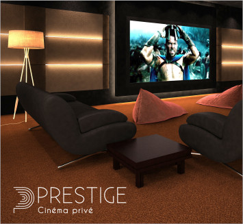 Scène représentative de l'activité cinéma privé. Belle salle de cinéma custom